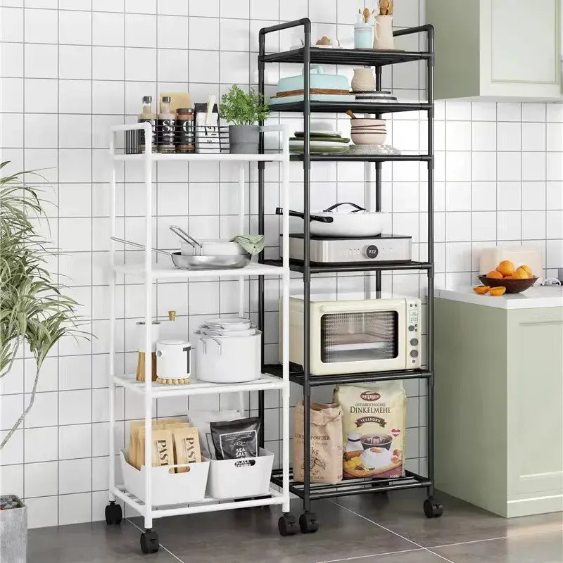 Kitchen storage cart for shelves - multi-level floor-standing household storage unit - bathroom shelf - microwave oven shelf