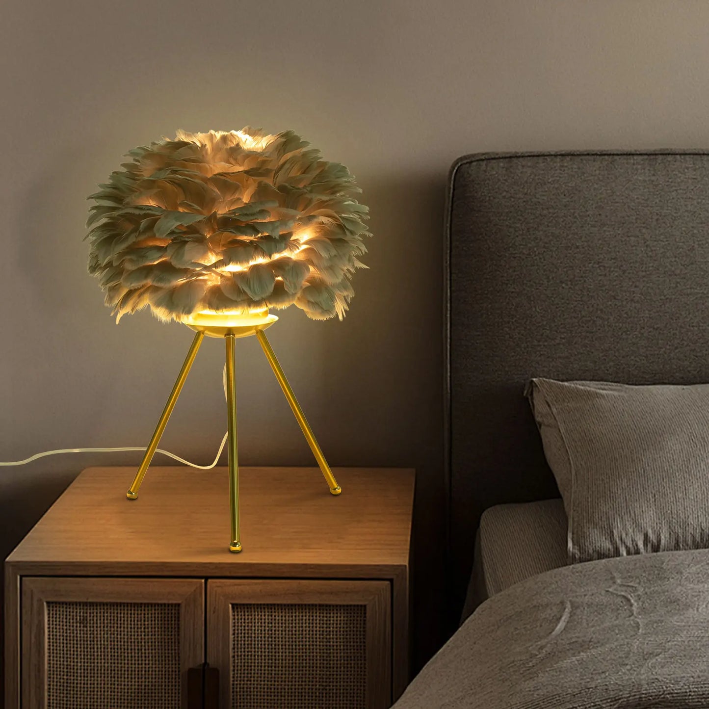 Soft Light, Strong Style — Grey Feather Tripod Desk Lamp
