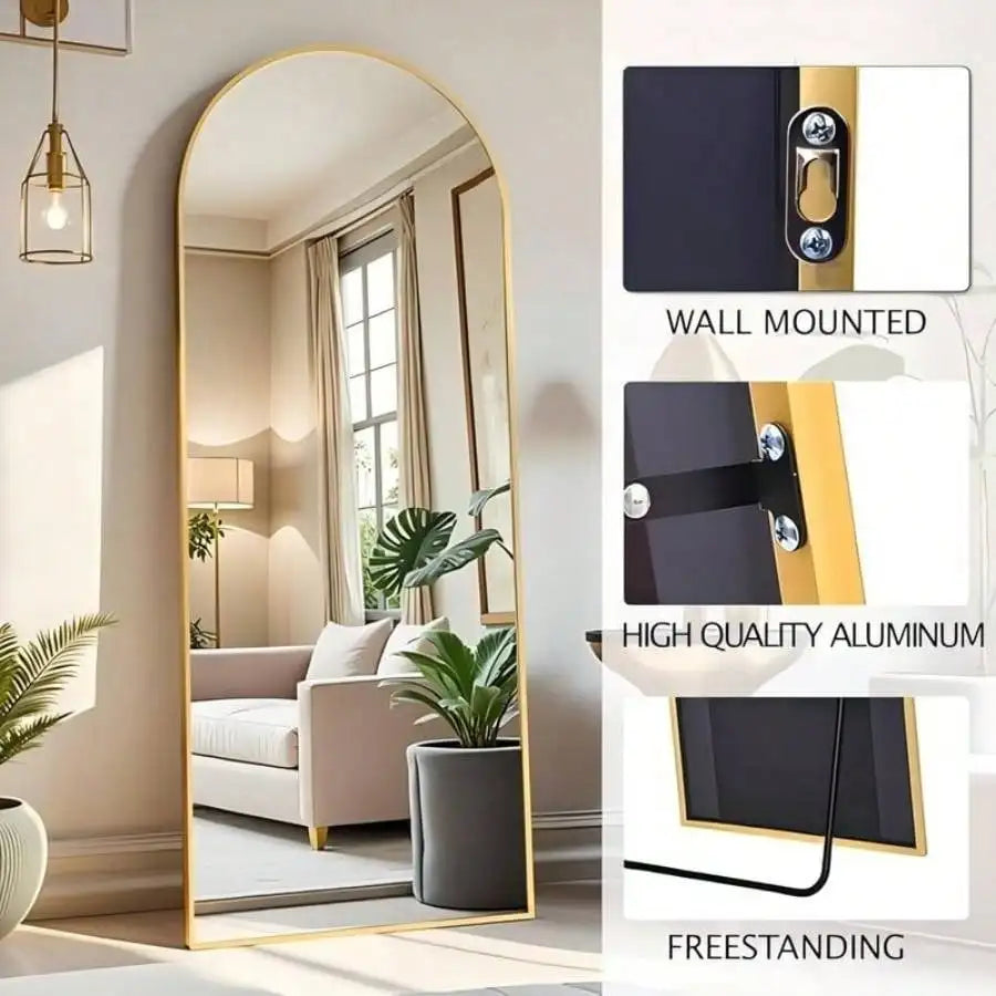 Arched Full Length Floor Mirror — Gold 59" x 16.2" Wall Leaning Mirror for Bedroom & Living Room