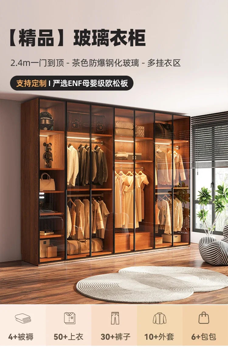Modern Glass Wardrobe — L-Shaped Corner Closet with Luxury Storage