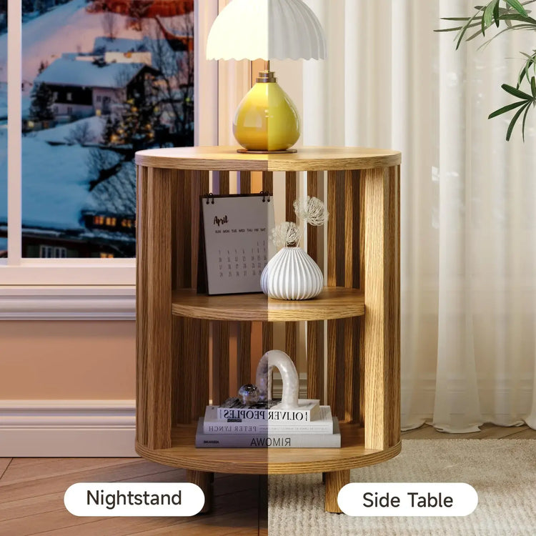 Fluted Round End Table, Mid Century Bedside Table, Modern Nightstands Set Of 2 For Living Room, Bedroom, Entryway Jonine&