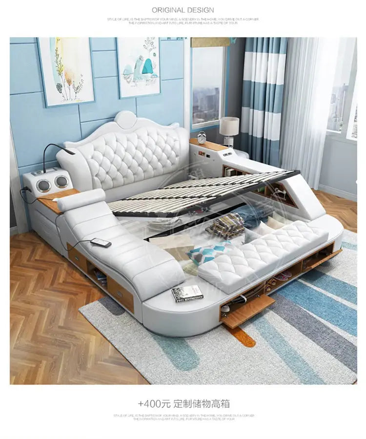 Headboard Storage Double Bed Queen Drawers King Size Smart Bed Luxury Princess Modern Letto Matrimoniale Bedroom Furniture Jonine&