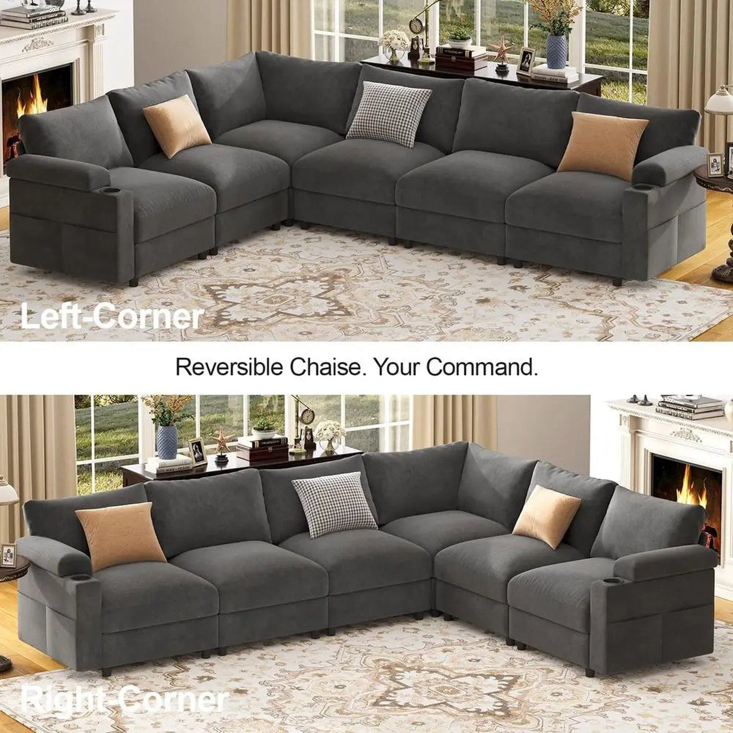 Oversized Cloud Sectional Sofa — 8-Seat Velvet with Chaise