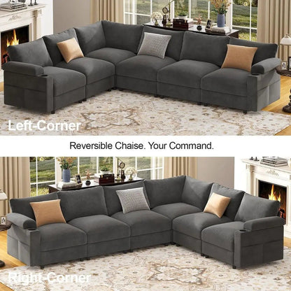 Oversized Cloud Sectional Sofa — 8-Seat Velvet with Chaise