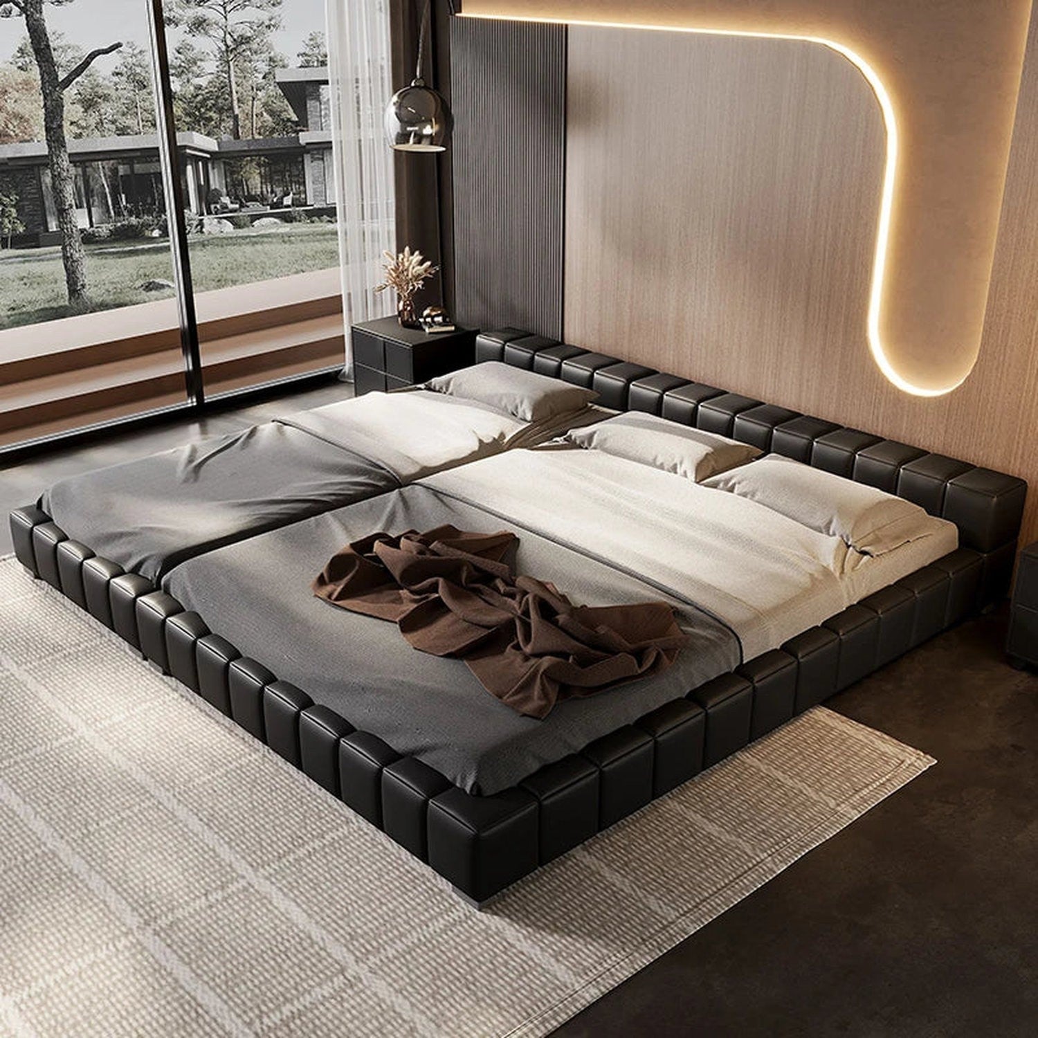 Minimalist Upholstered Headboard Bed — Full Size Lounge Frame