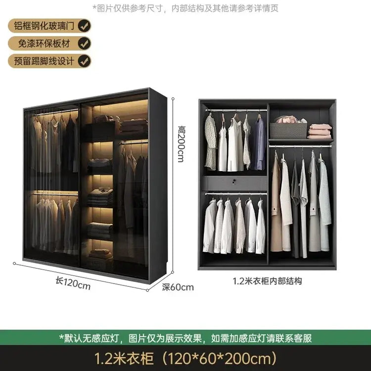 Bedroom Glass Sliding Door Wardrobe Clothes Storage Cabinet Closet Double Wardrobe Cabinets Wardrobes Furniture Modern Simple Jonine&