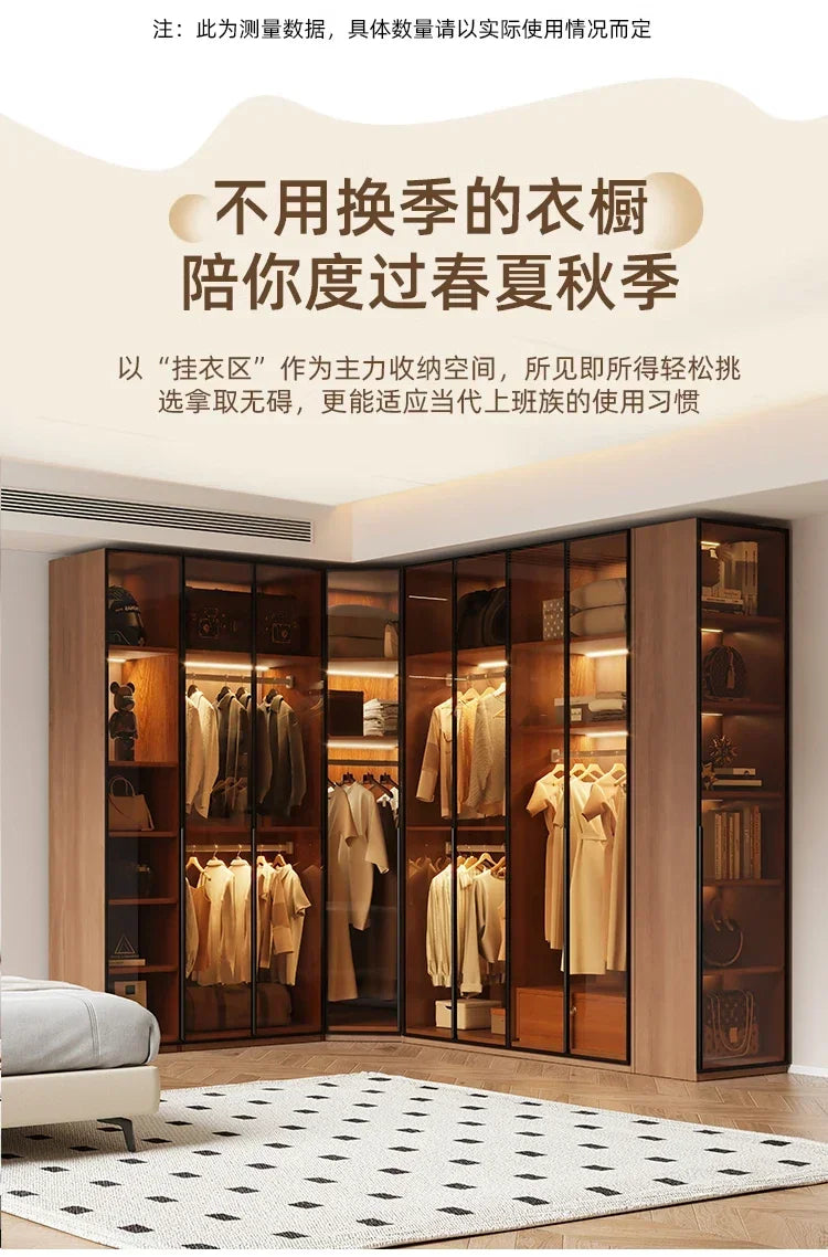 Modern Glass Wardrobe — L-Shaped Corner Closet with Luxury Storage