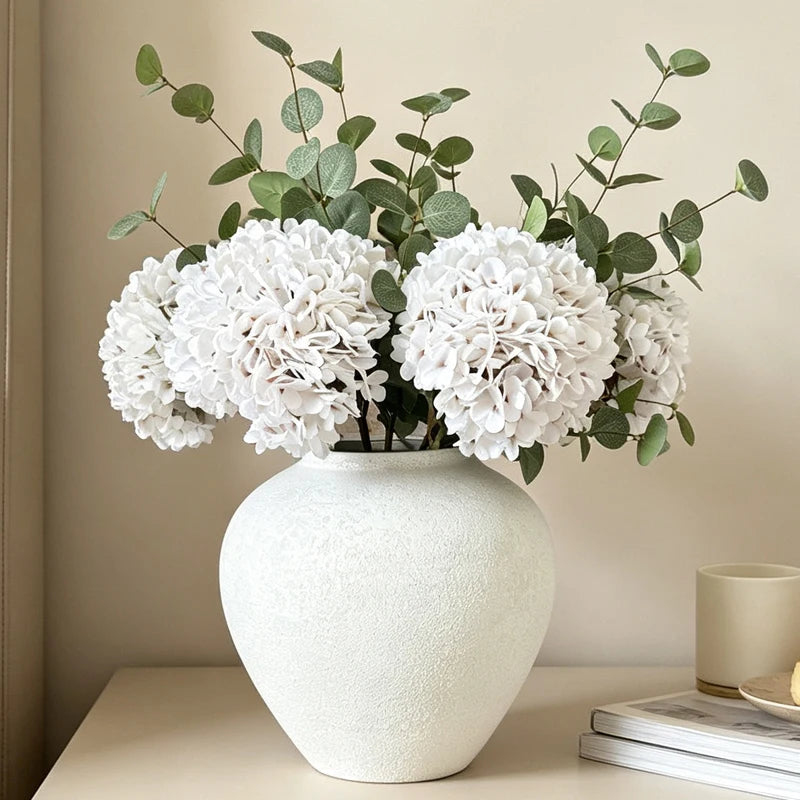 Stone-Texture Round Vase — Large Rustic Centerpiece