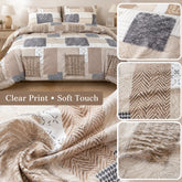 Boho Patchwork Duvet Cover Set, Beige Grey Geometric Bedding Set, Farmhouse Soft Bed Cover with Pillowcases, Twin Full Queen King Breathable and Ultra-Soft, Suitable for All Seasons, Includes 1 Duvet Cover and 1-2 Pillowcases Jonine&