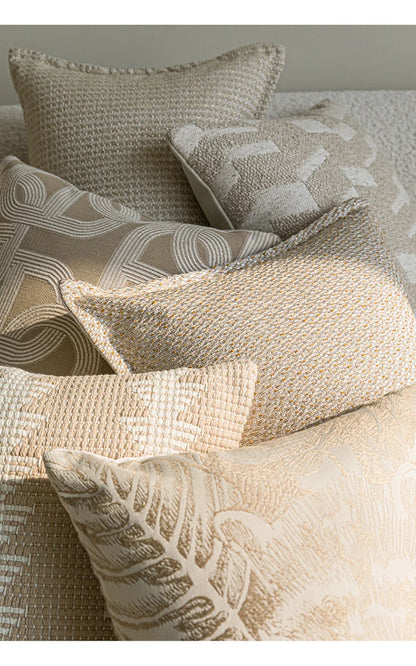 French Cream Jacquard Lumbar Pillow Cover — Embroidered Cushion Cover 12×20in