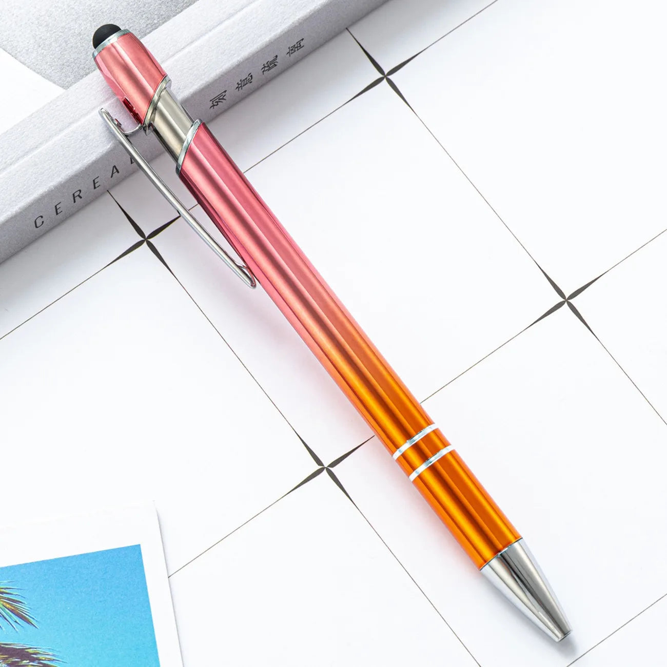 20-200Pcs Gradient Metal Ballpoint Pens with Stylus Tip Free Custom Logo Ballpens for Corporate Gifts & Wedding Favors