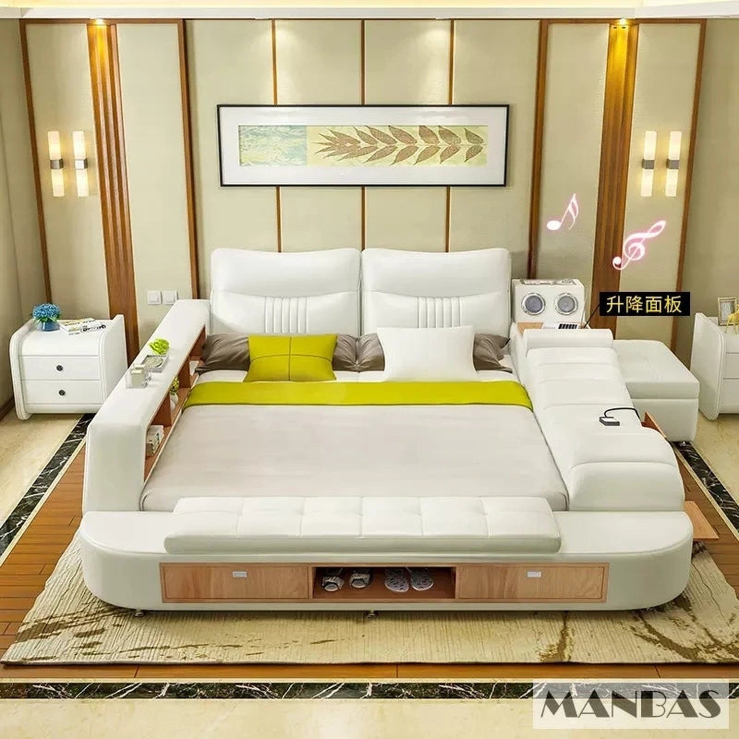 The Everything Bed — Upholstered Platform Bed with Drawers, LED Lighting &amp; Bluetooth Speaker