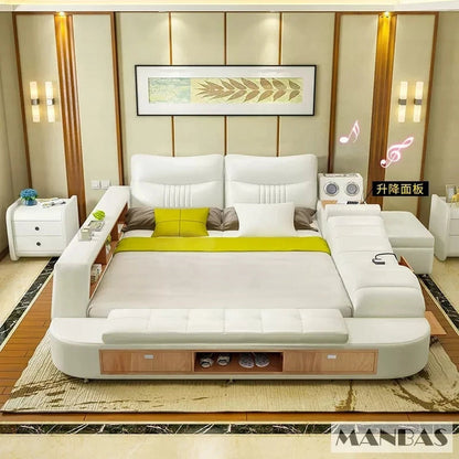 The Everything Bed — Upholstered Platform Bed with Drawers, LED Lighting &amp; Bluetooth Speaker