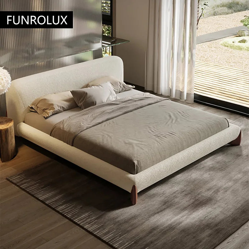 Japanese Tatami Platform Bed — Minimalist Fabric Upholstered Frame