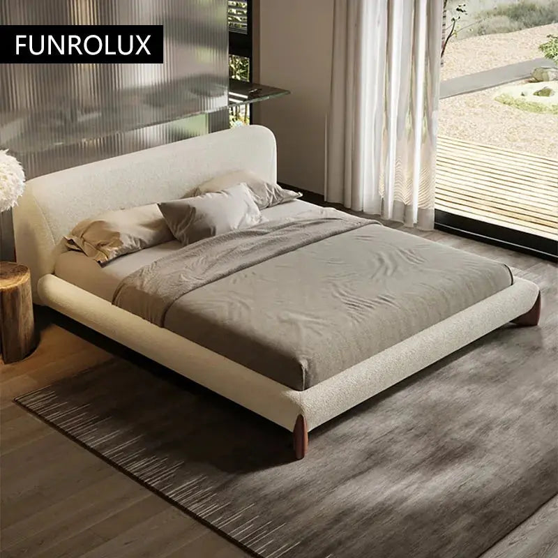 Modern Simple Bed Fabric Bed Japanese Tatami Double Bed Italian Minimalist Master Bedroom Soft Back Lamb&