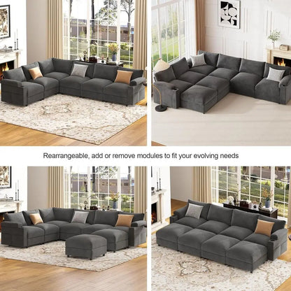 Oversized Cloud Sectional Sofa — 8-Seat Velvet with Chaise