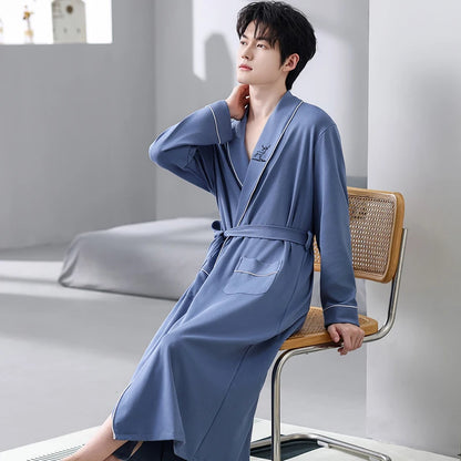 His Moment to Unwind — 100% Cotton Kimono Bathrobe for Men