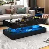 Modern Stylish Coffee Table with LED lights, Double-Layer Design for Living Room Coffee Table with 2 Storage Drawers Jonine&