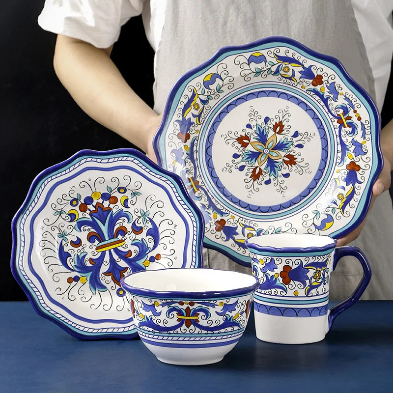 Hand-Painted Ceramic Steak Plate — Irregular Western Dinnerware