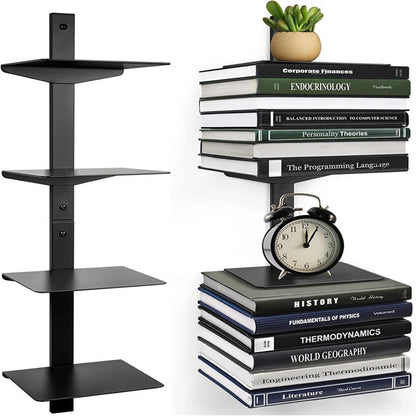 Modern two-tier metal bookshelf with open shelves and minimalist wall bookcase frame