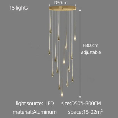 Golden Branch Staircase Chandelier — Multi-Light Pendant for Duplex &amp; Statement Spaces Jonine&