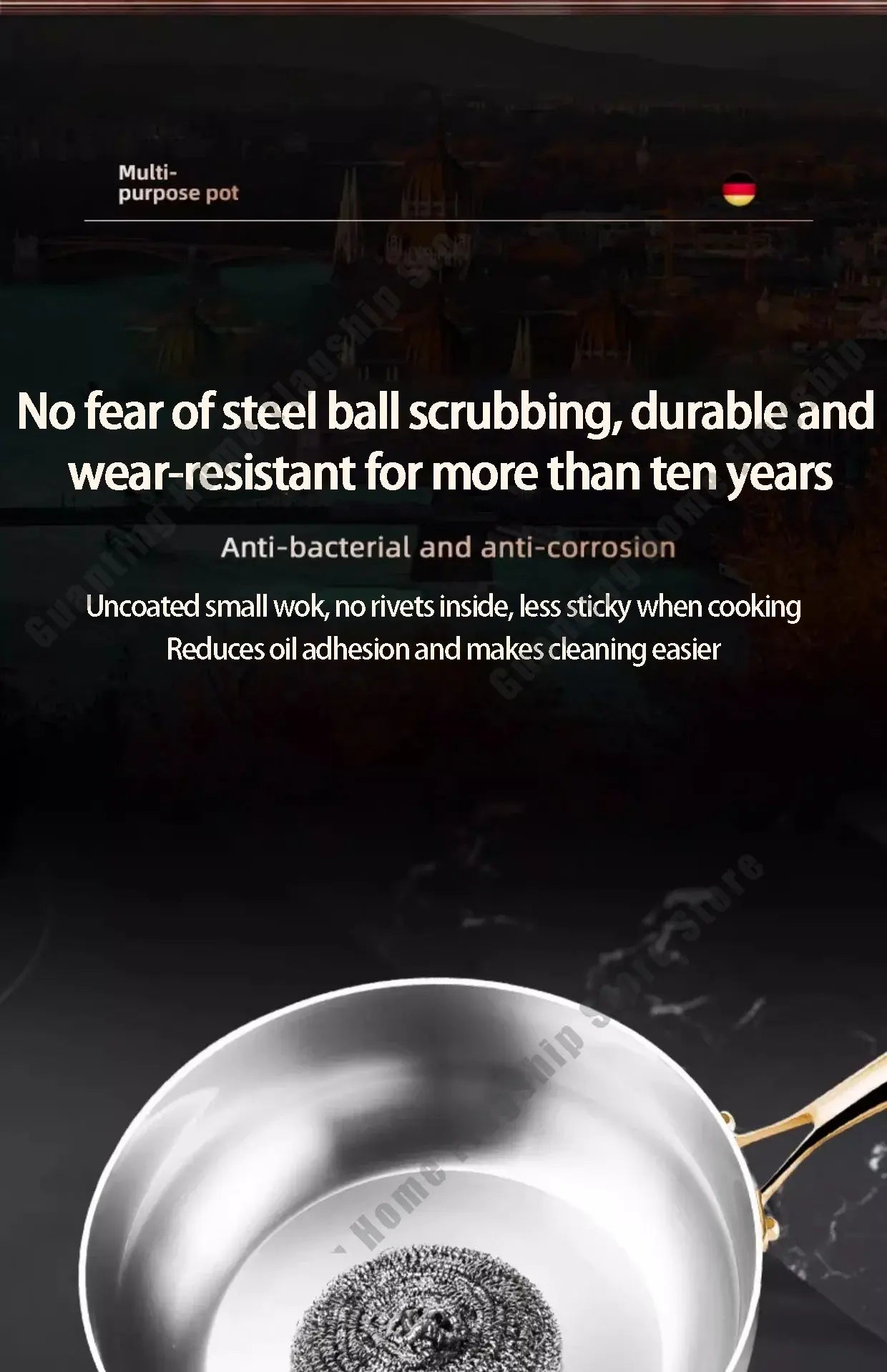 316 Stainless Steel Frying Pan Deepened Wok Non-Stick Skillets Steak Gas Stove Induction Cooker Universal Pan Kitchen Cookware Jonine&
