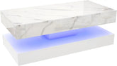 Modern Stylish Coffee Table with LED lights, Double-Layer Design for Living Room Coffee Table with 2 Storage Drawers Jonine&