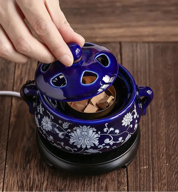 Electric Ceramic Aromatherapy Incense Burner — Adjustable Temperature, OUDH & Essential Oils