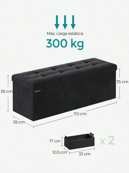 SONGMICS Foldable Storage Ottoman: 38 x 110 x 38 cm Cube Bench (300 kg capacity) for Living Room, Bedroom Jonine&