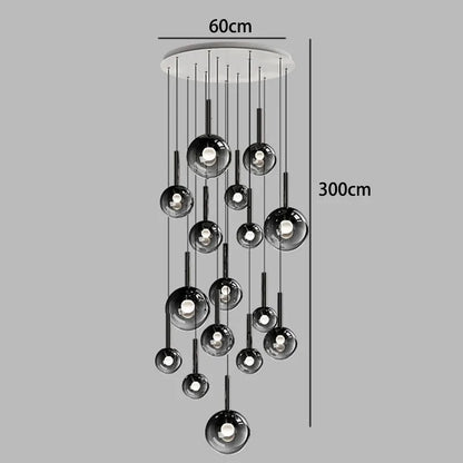 Nordic Stair Chandelier — Living & Dining Room Pendant Ceiling Light featuring multiple black glass globe pendants suspended at varying heights for a modern Nordic design.