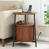 Fluted Round End Table, Mid Century Bedside Table, Modern Nightstands Set Of 2 For Living Room, Bedroom, Entryway Jonine&
