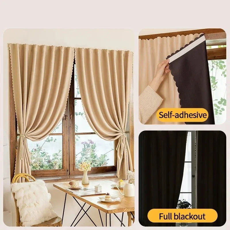 No-Drill Blackout Curtains — Self-Adhesive Bedroom Window Panels