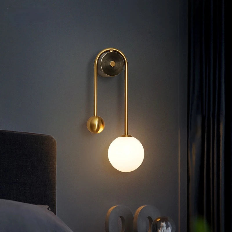 Gold Glass Ball LED Wall Sconce — Modern Bedroom & Living Room Light