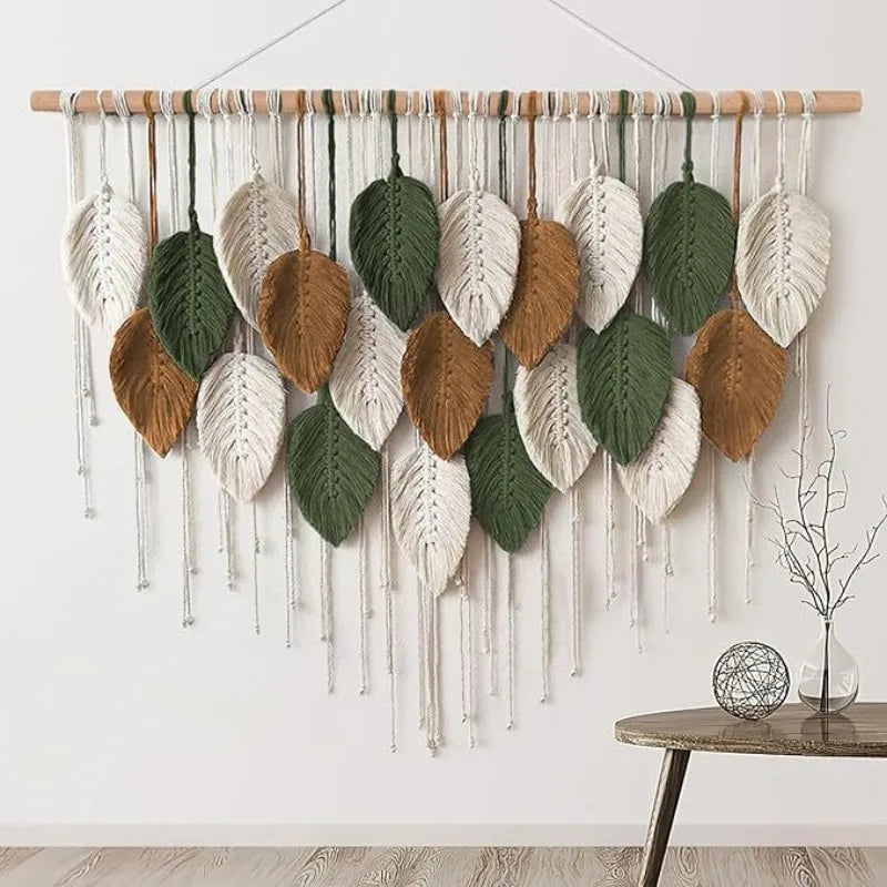 The Boho Wall — Macrame Leaf &amp; Feather Tapestry