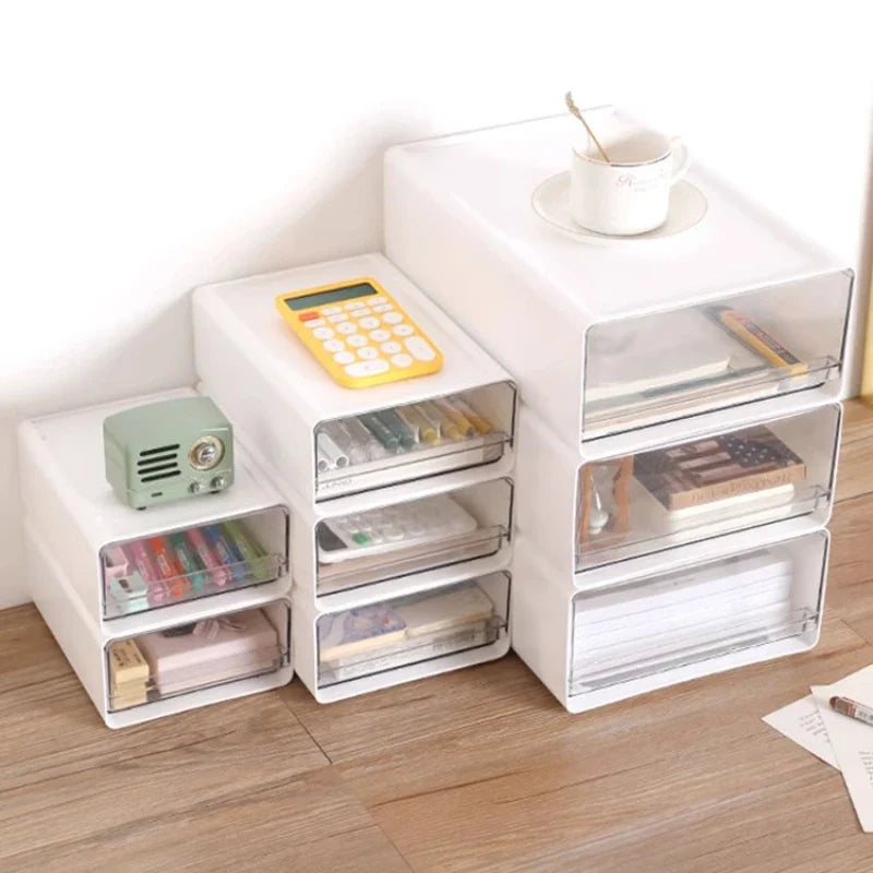 2/3pcs Office Table Clear Storage Boxes Drawer Type Office Workstation A4 File Organizer Storage Box Study Stack Storage Cabinet