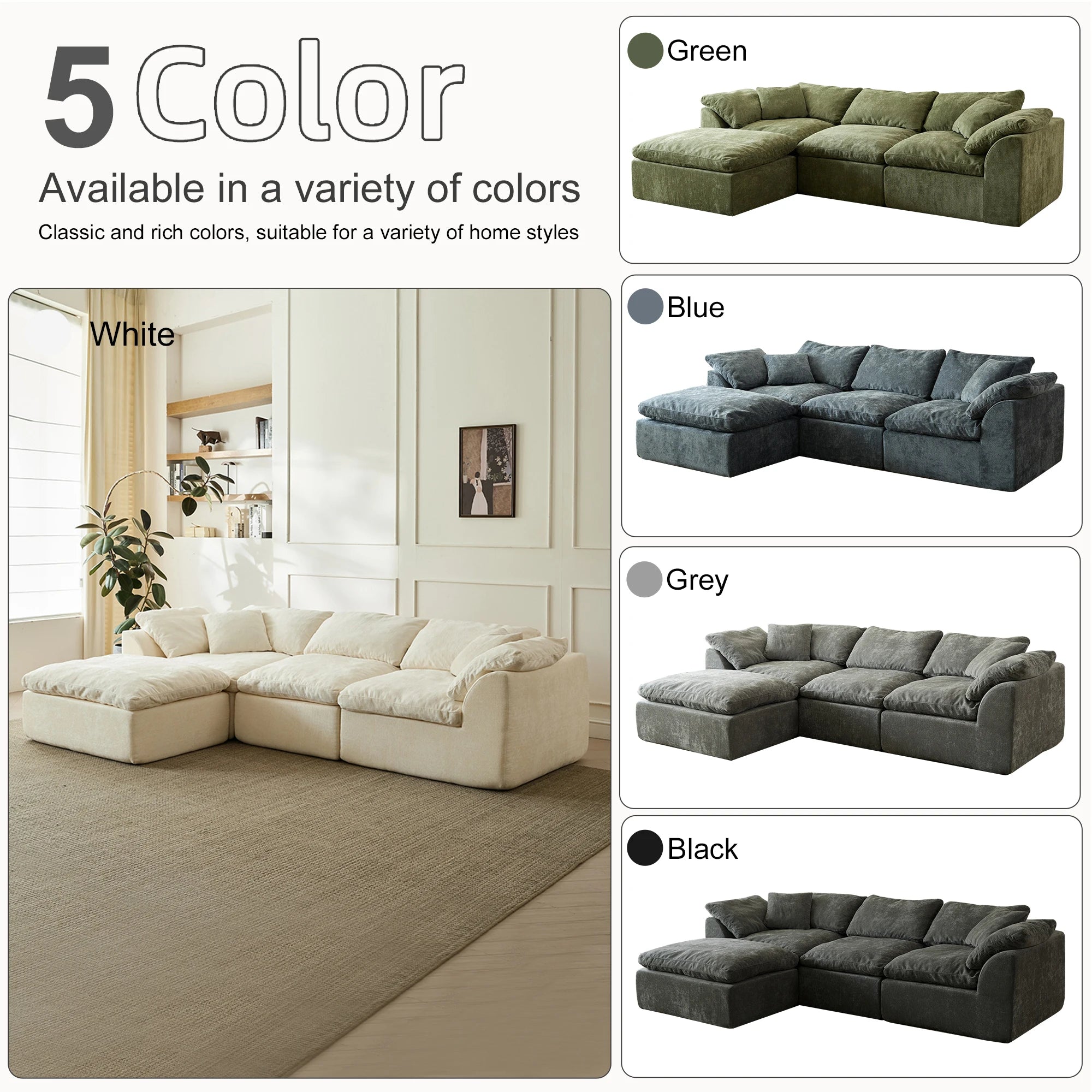The Cloud Sofa — 109" Oversized L-Shaped Chenille Sectional with Ottoman