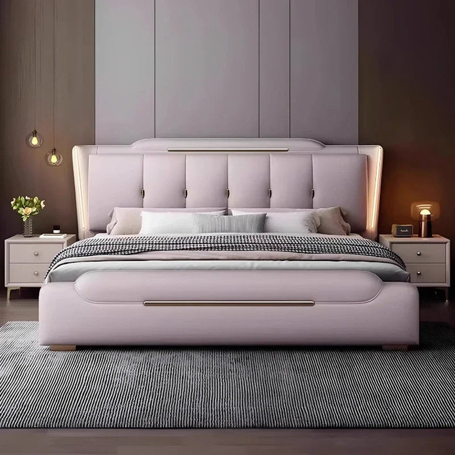 French King Upholstered Bed — Double Lounge Bedroom Frame