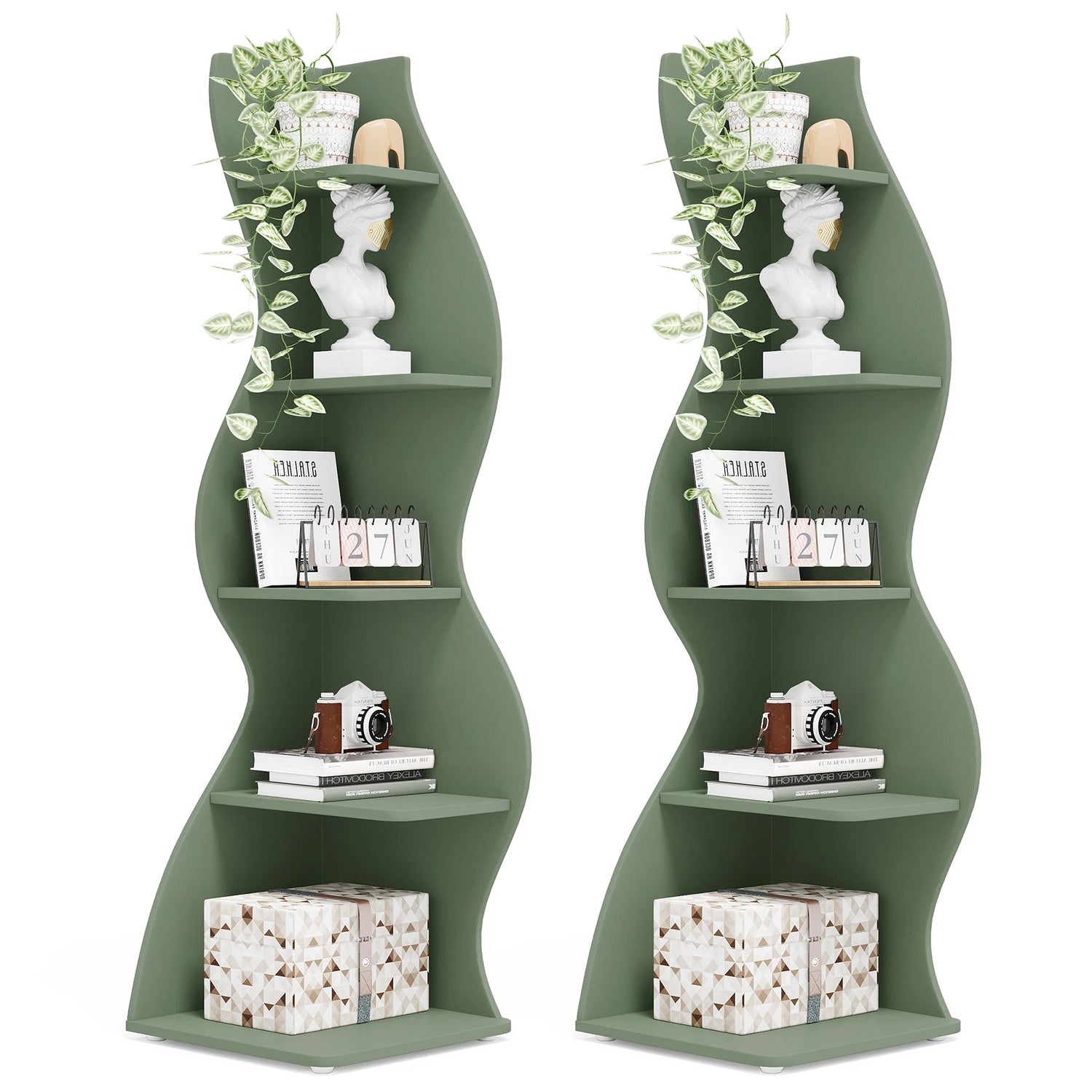 Tribesigns Corner Shelf, Modern 5-Tier Wall Corner Bookshelf, Stylish Corner Small Bookcase Storage Rack Plant Stand