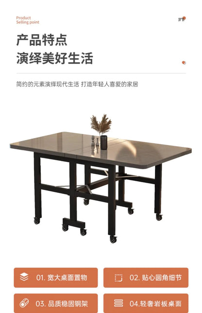 Extendable Dark Luxury Dining Table — Space-Saving with Casters