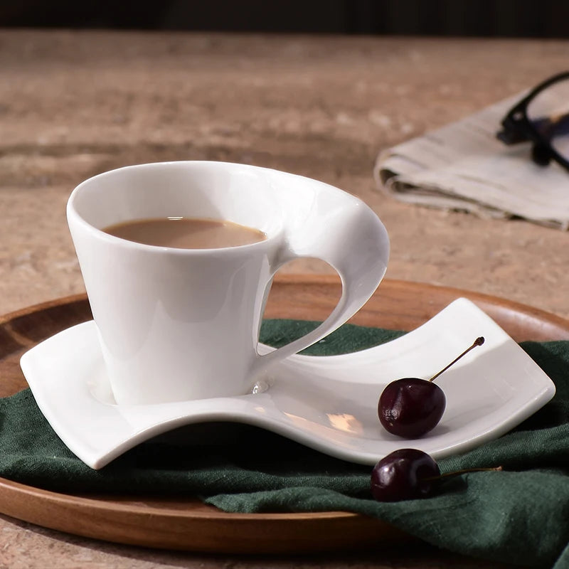 Wavy Ceramic Coffee & Espresso Cup — Modern Mug & Couple Gift