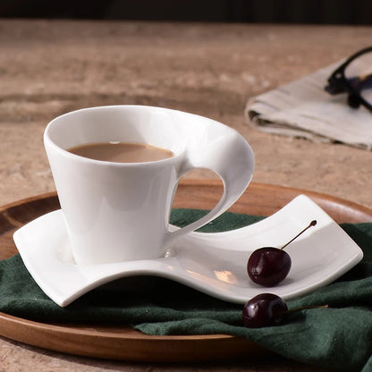 Wavy Ceramic Coffee & Espresso Cup — Modern Mug & Couple Gift
