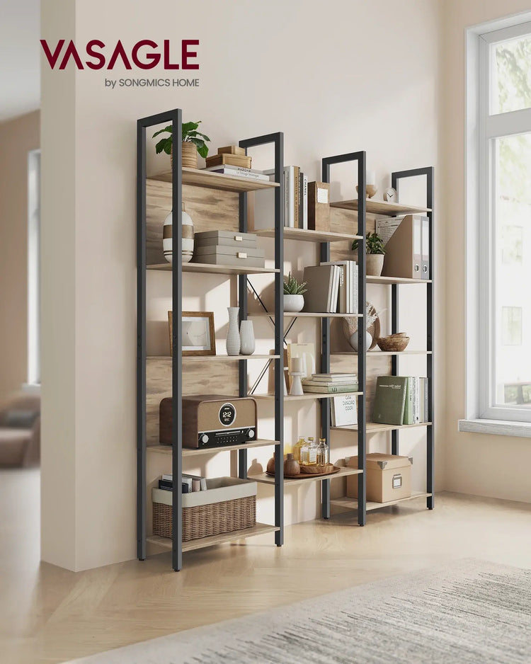 VASAGLE Industrial Bookcase - 14 Shelves Display Rack (Vintage Brown)