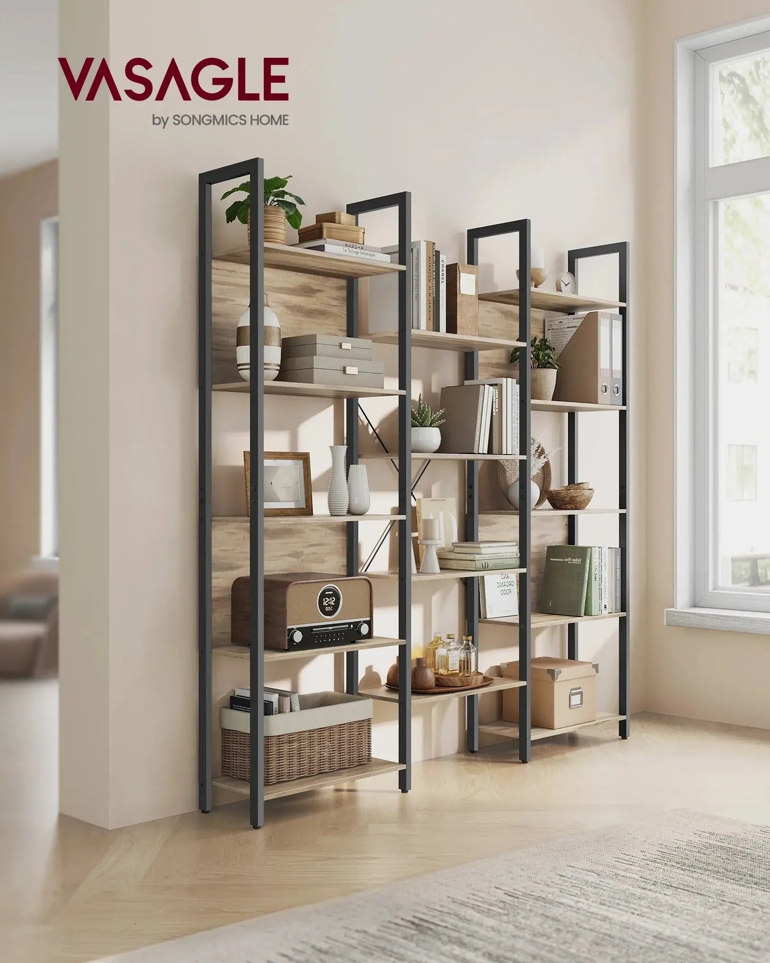 VASAGLE Bookshelf, 14 Shelves, Metal Rack for living room Study office Industrial Design Jonine&