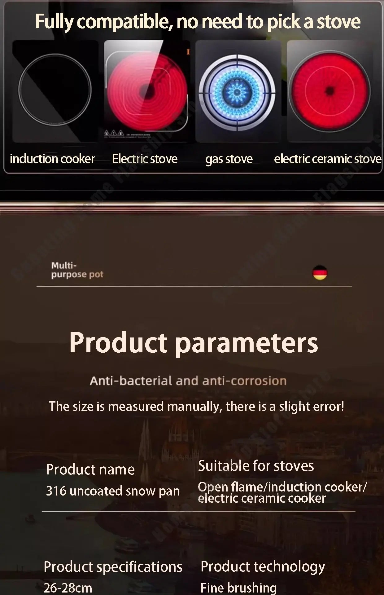 316 Stainless Steel Frying Pan Deepened Wok Non-Stick Skillets Steak Gas Stove Induction Cooker Universal Pan Kitchen Cookware Jonine&