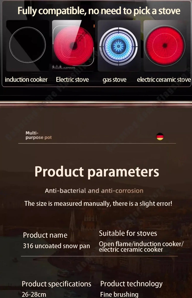 316 Stainless Steel Frying Pan Deepened Wok Non-Stick Skillets Steak Gas Stove Induction Cooker Universal Pan Kitchen Cookware Jonine&