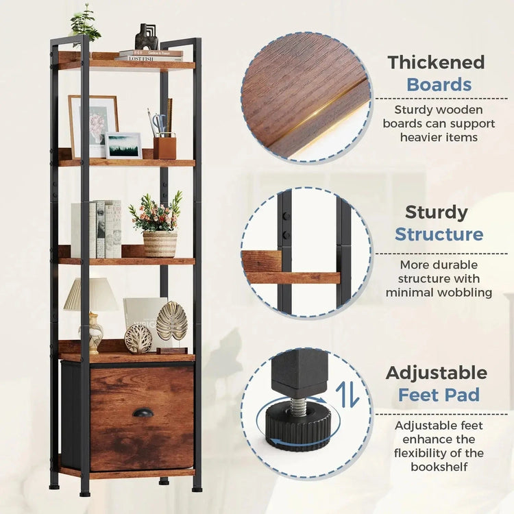 Books, Beauty & Storage — JHK 5-Tier Wood Bookshelf with Fabric Drawer Jonine’s Corner