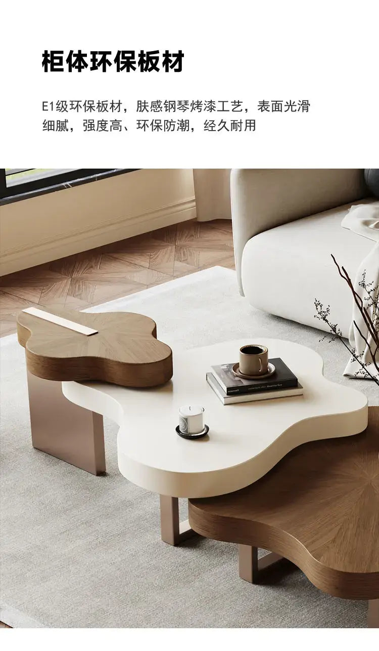 Organic Cloud Nesting Coffee Tables — Sculptural Wood Set for the Living Room