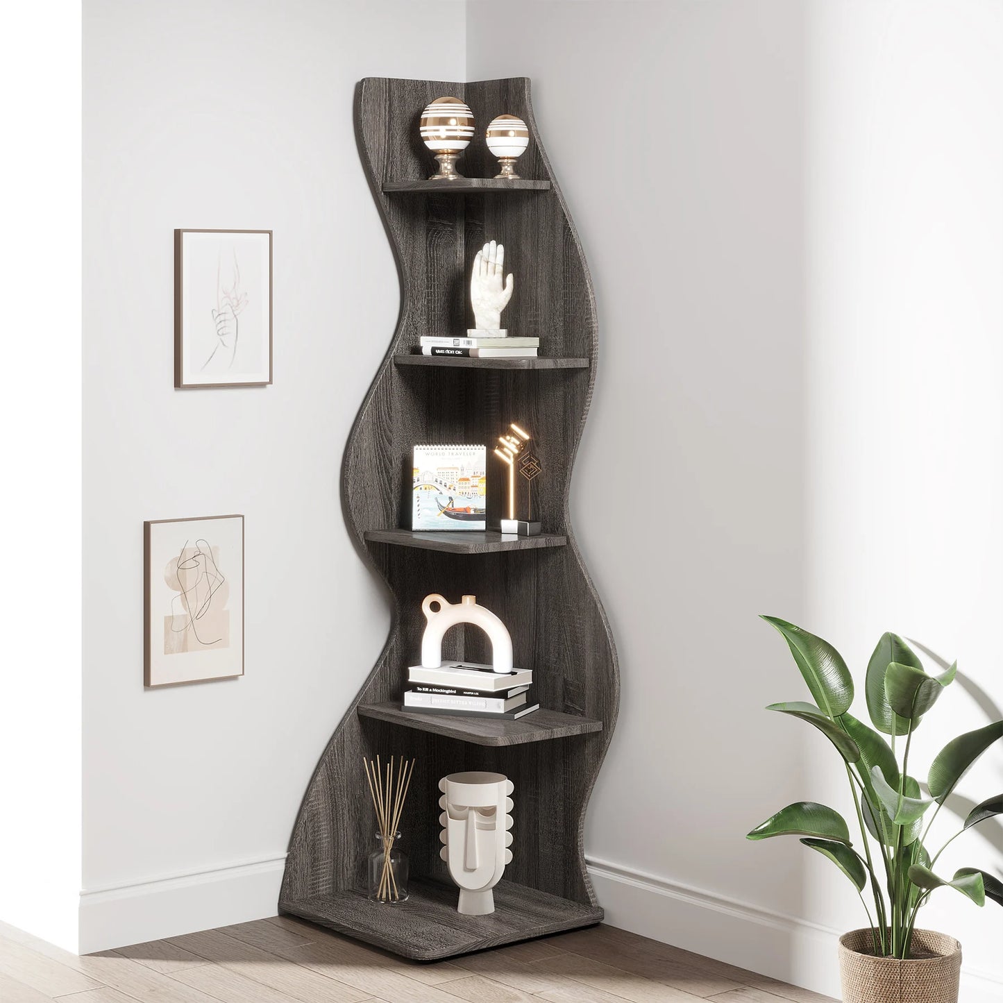 The Corner That Finally Does Something — Tribesigns 5-Tier Wall Corner Bookshelf & Plant Stand