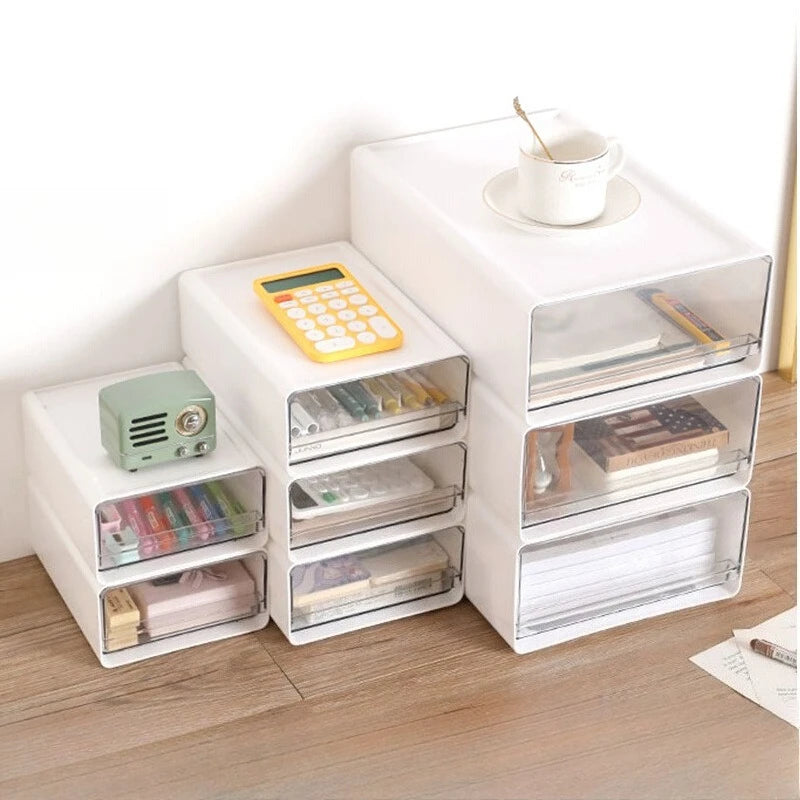 2/3pcs Office Table Clear Storage Boxes Drawer Type Office Workstation A4 File Organizer Storage Box Study Stack Storage Cabinet