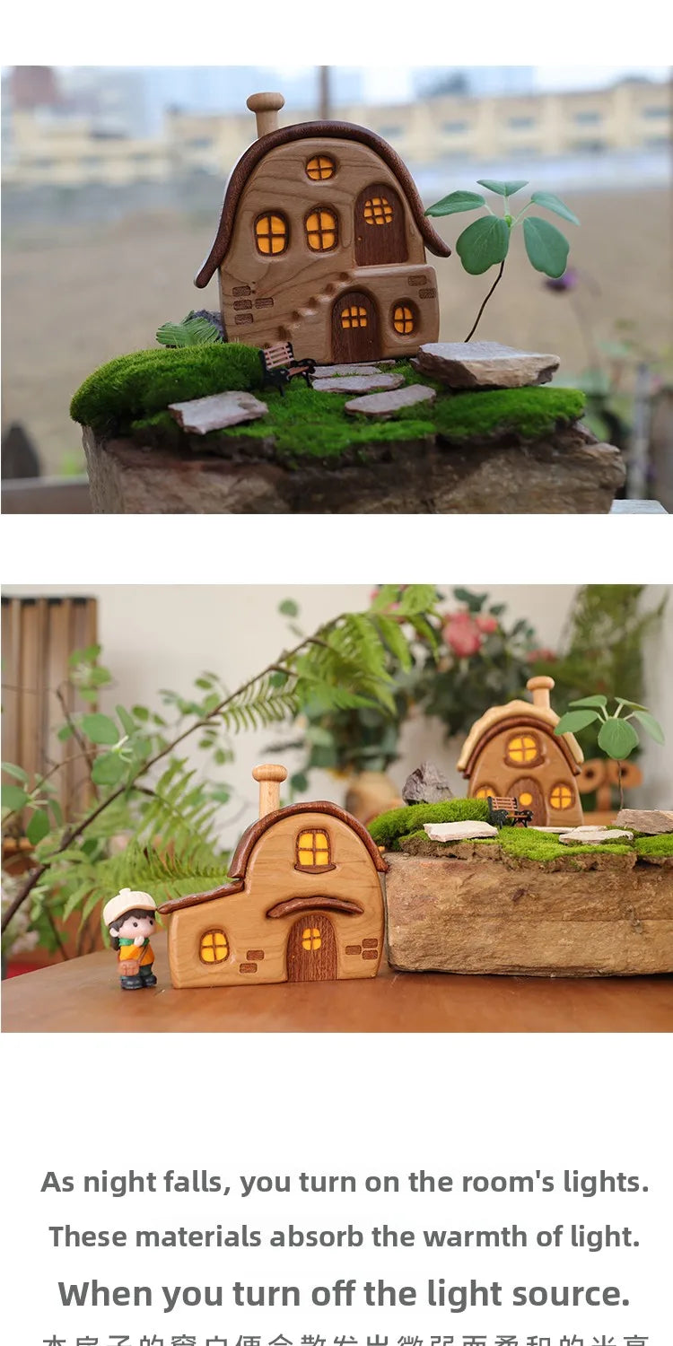Nordic Style Wooden House Ornaments Miniature Landscape Creative Cute Gifts Home Decor Wooden Building Desktop Decorations
